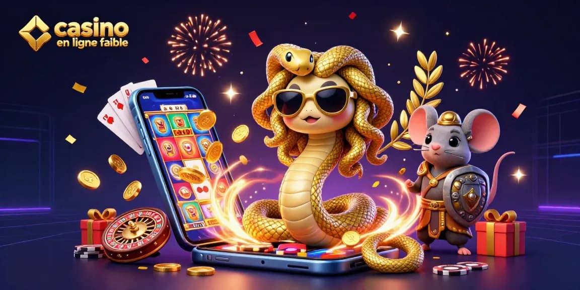 Jouez sur un casino en ligne fiable avec Medusa et un guerrier souris au milieu d'un environnement festif.