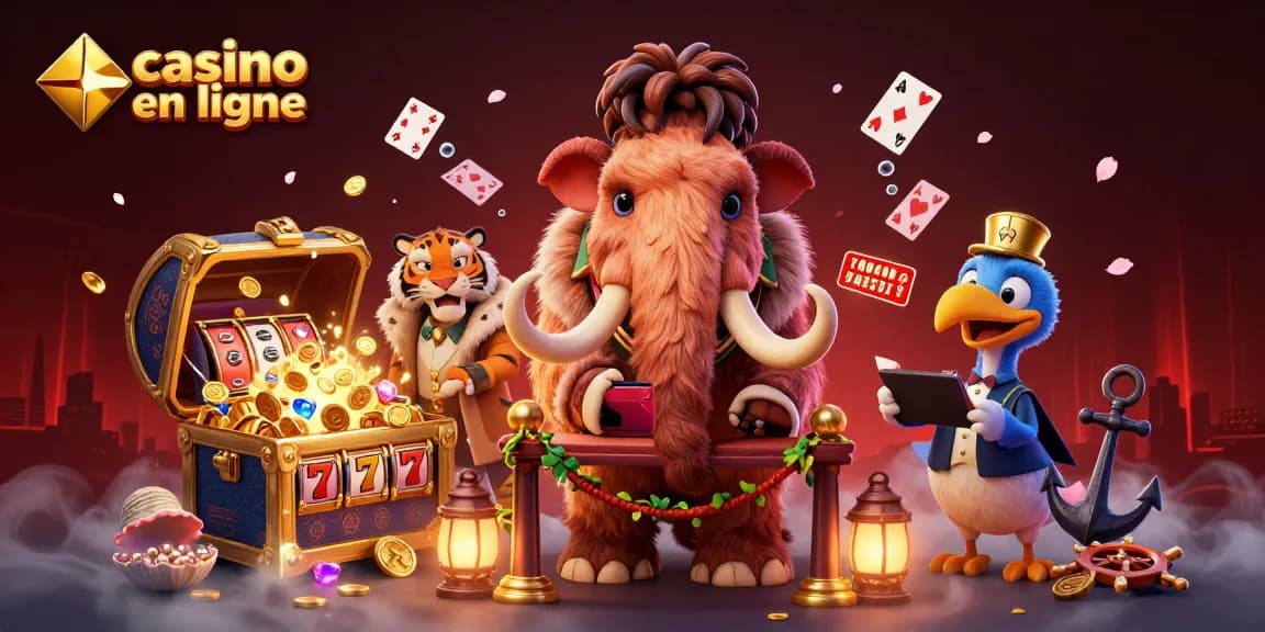 Jouer au casino en ligne entouré de personnages fascinants avec des machines à sous et des gains en or.