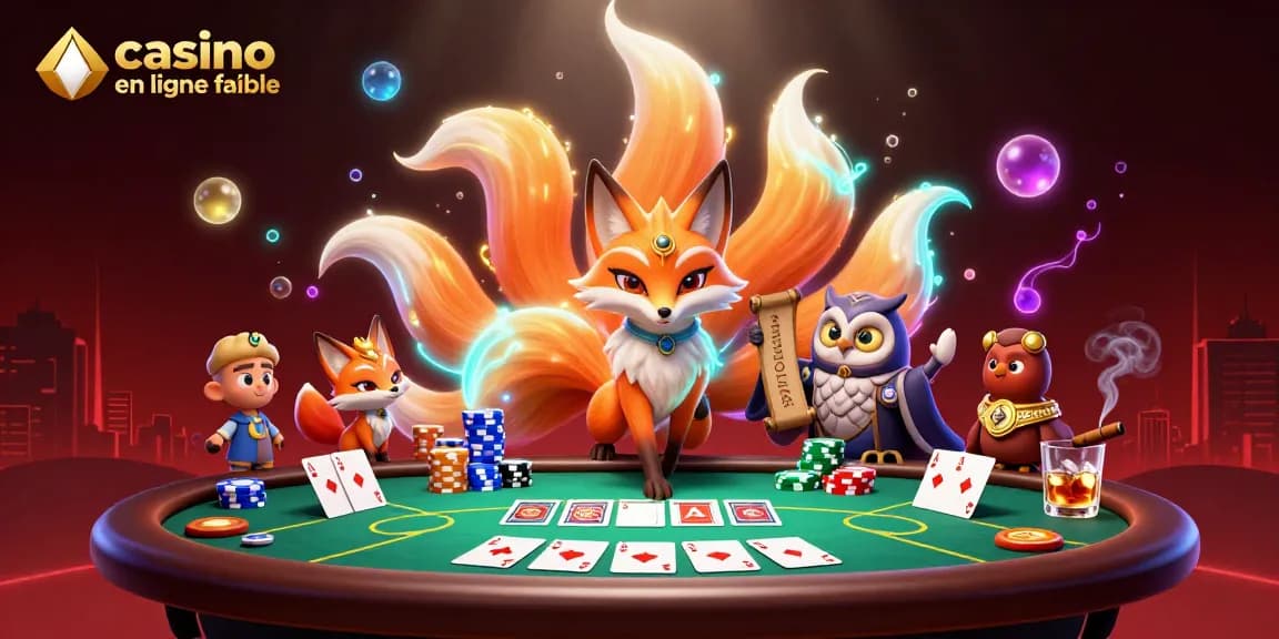 Découvrez un casino en ligne fiable avec une illustration vibrante mettant en scène des personnages fantastiques et des éléments de poker.