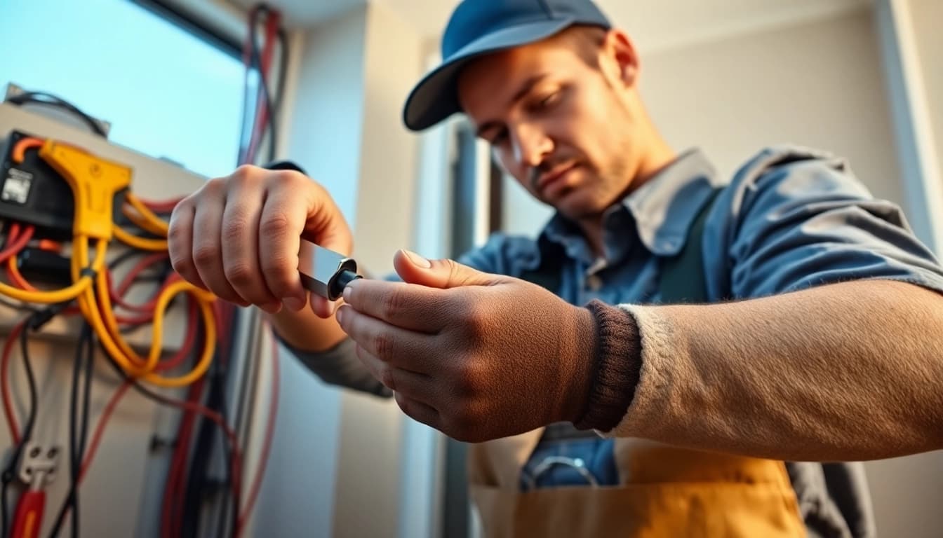 Electrician providing electrical services vancouver in a modern home setting.