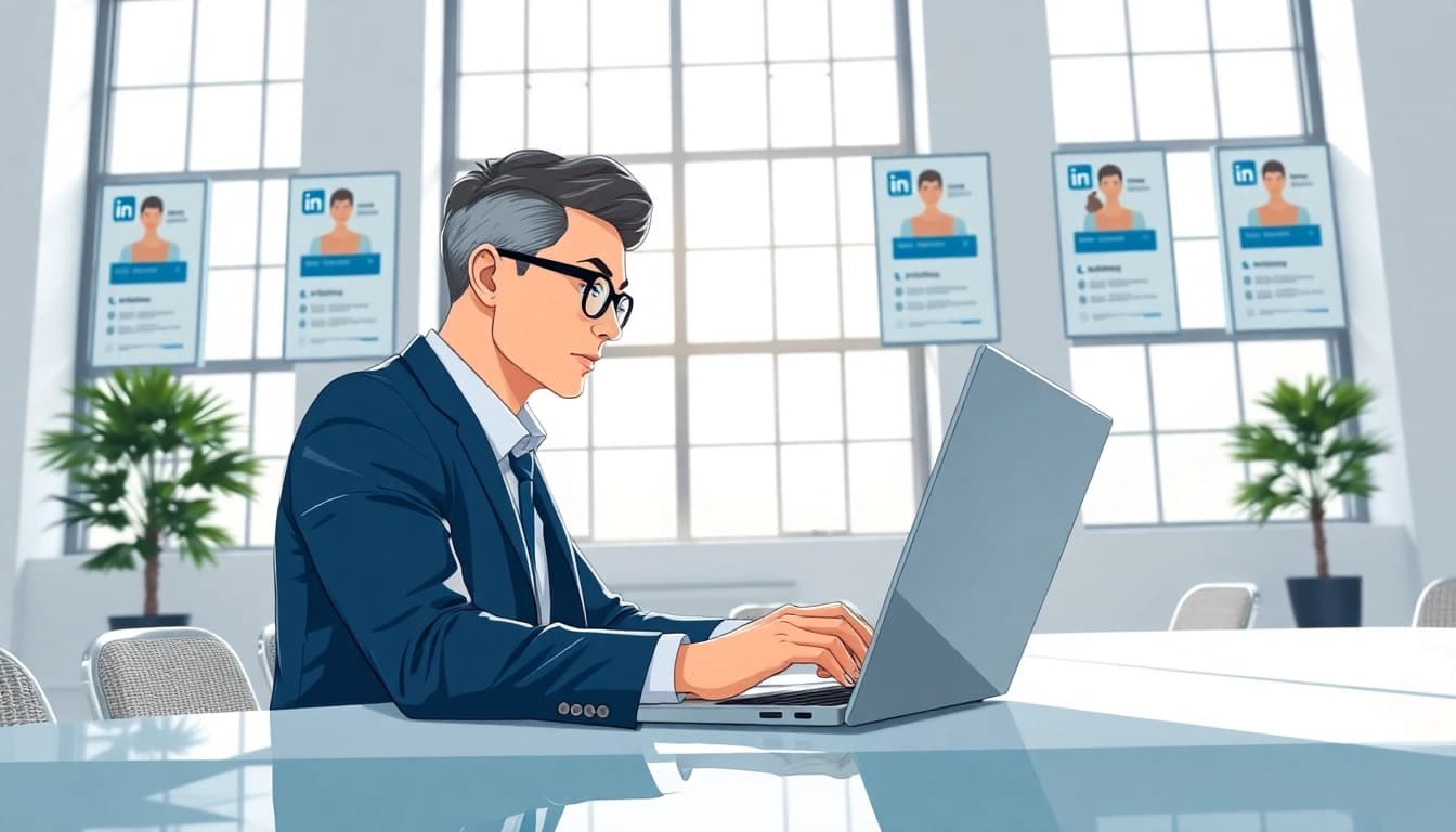 Use the linkedin email finder tool while a professional works in a modern office