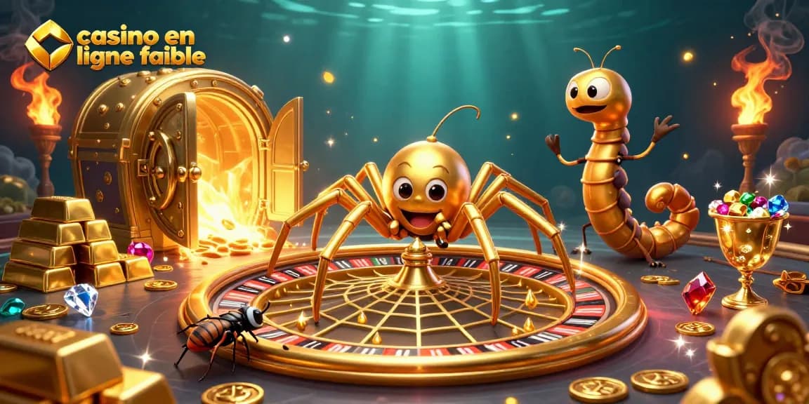 Placer des mises dans un casino en ligne fiable avec une araignée d’or et un croupier mille-pattes.