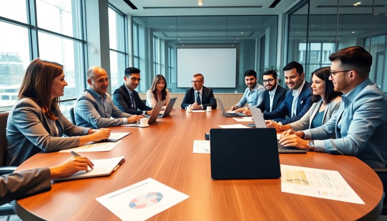 Discussing the advantages of a luxembourg holding company in a modern office.