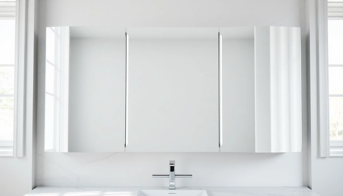 Sonni Spiegelschrank in moderner Badumgebung mit eleganter LED-Beleuchtung.