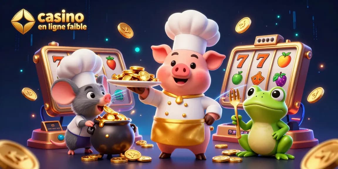 Gagnez avec des jeux dans un casino en ligne fiable, illustrant un chef porc et ses assistants.