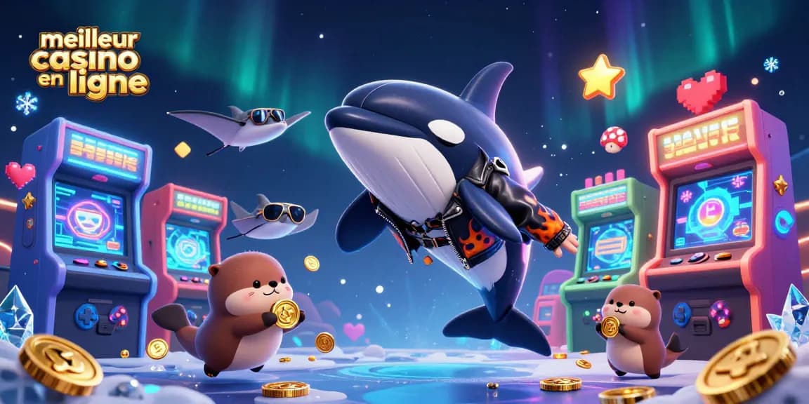 Découvrez le meilleur casino en ligne avec un orque et des otaries flottants sur des pièces d'or.