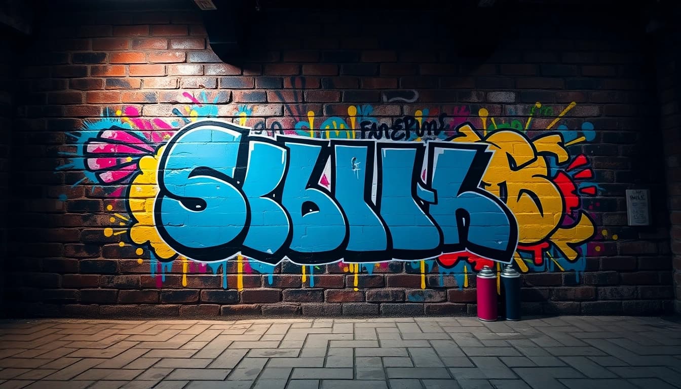 Experience vibrant graffiti wall art in a dynamic urban setting with intricate designs.