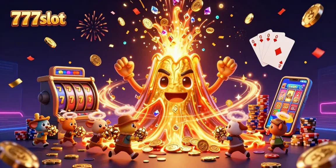 Mainkan slot 777slot dengan ilustrasi grafis menarik yang menunjukkan koin emas dan jackpot.