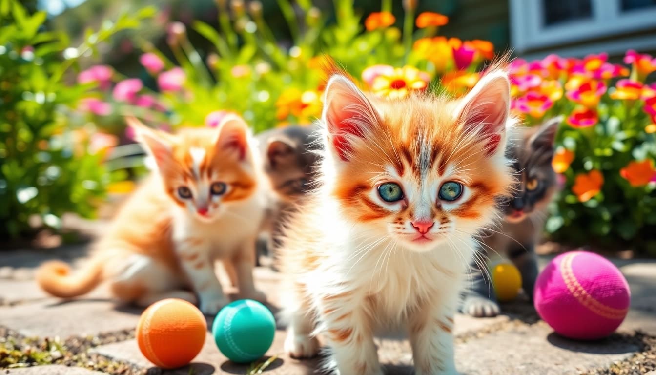 Adorable Maine Coon kittens for sale California playing in a sunny garden.
