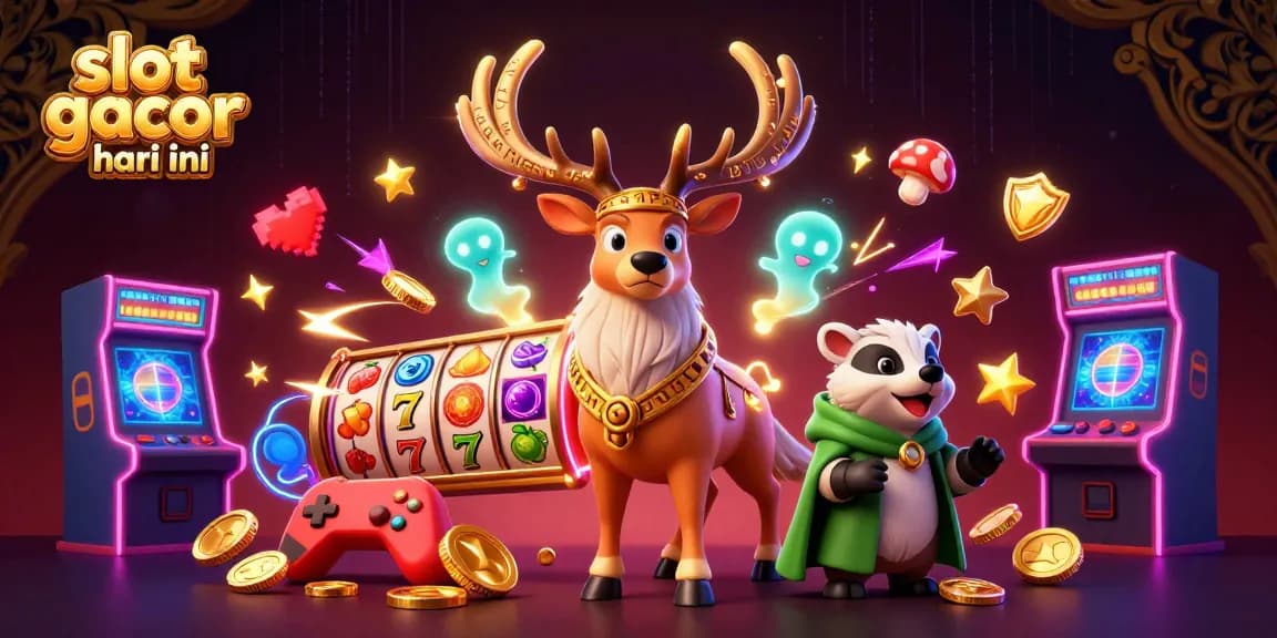 Immerse in the excitement of slot gacor hari ini with a vibrant 3D scene featuring mystical characters and dynamic game elements.
