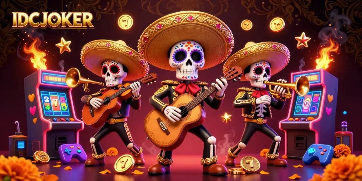 Play thrilling IDCJOKER slots with vibrant mariachis and colorful gaming elements igniting excitement.