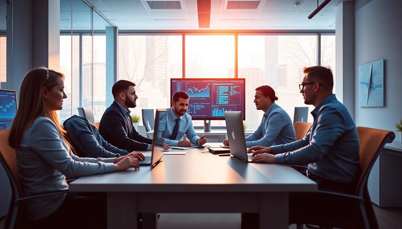 Highlighting collaboration among Fredericksburg IT Companies in a modern office setting.