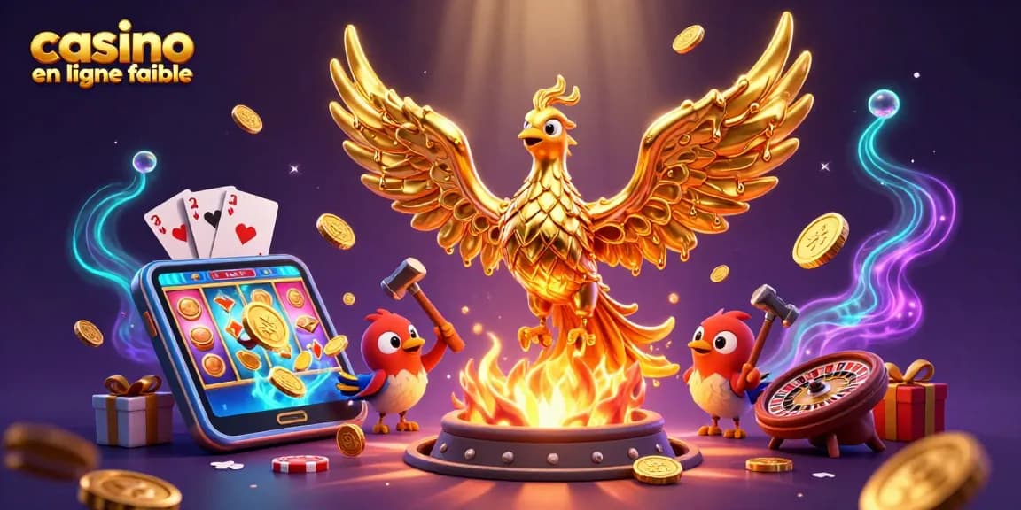 Découvrez un phoenix doré et un smartphone de casino en ligne fiable avec des jeux fascinants éclatant de pièces d'or.