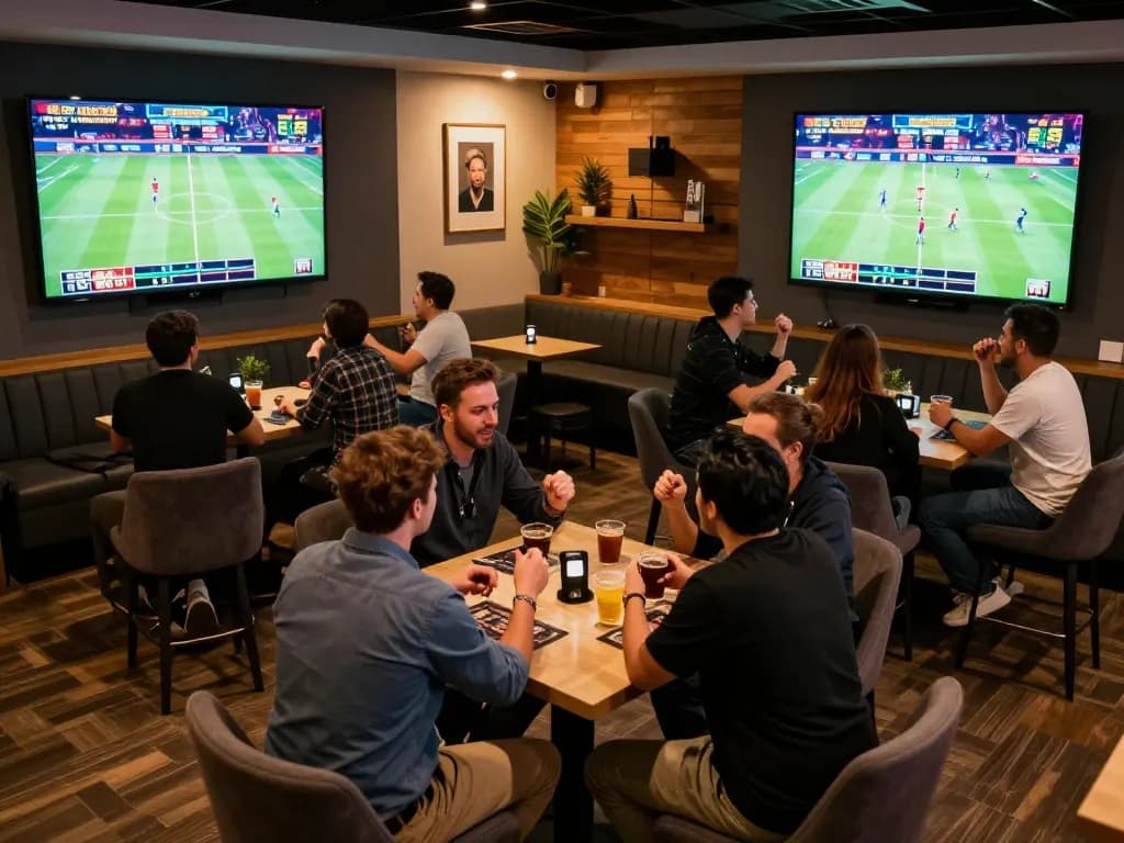 Experience the thrilling action at the g28 homepage sports betting lounge with fans cheering.