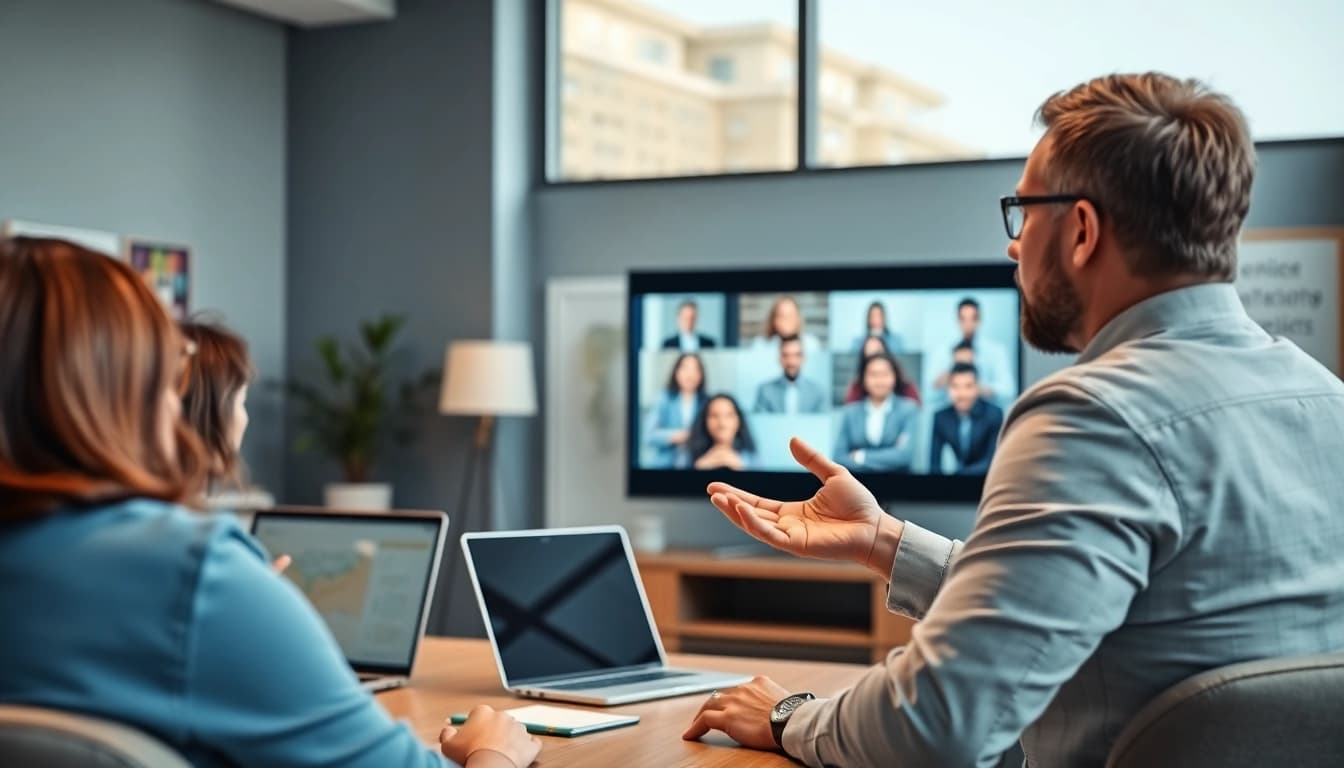 Find a skilled business coach near me guiding a dynamic virtual workshop for entrepreneurs.