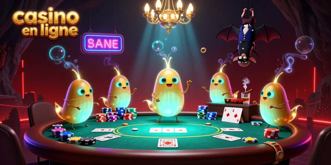 Jouer au casino en ligne avec ambiance lumineuse dans une illustration animée.