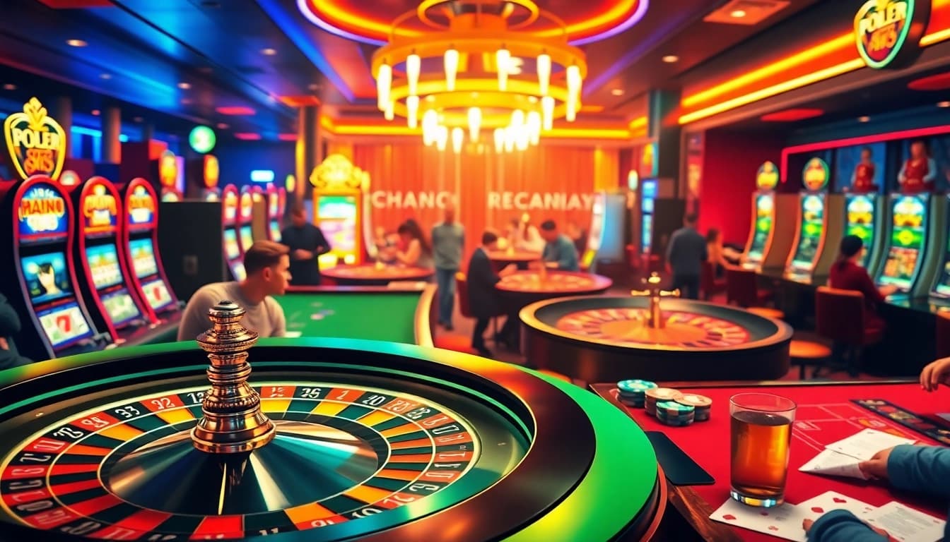 Mengunjungi kasinojitu dengan suasana kasino yang ramai dan mesin slot yang mengesankan.