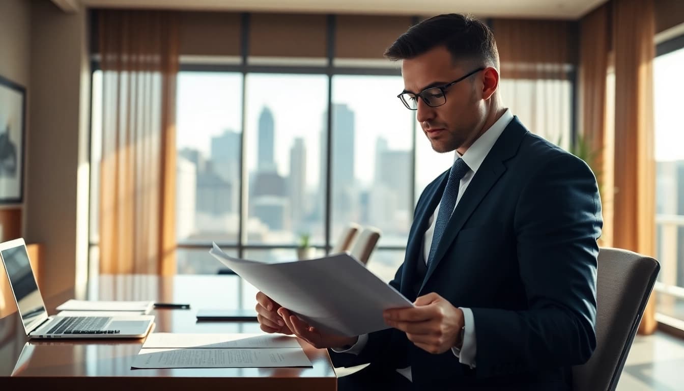Reviewing legal documents by a real estate attorney at https://www.atlantarealestateattorney.com showcasing professionalism.