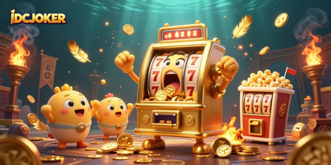 IDCJOKER offers an exciting jackpot experience with a playful slot machine celebrating wins.