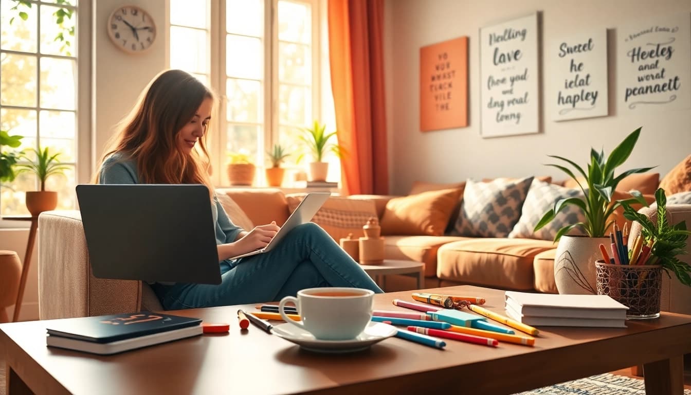 Inspiring scene of a blogger working on her UK Lifestyle Blog in a cozy setting.