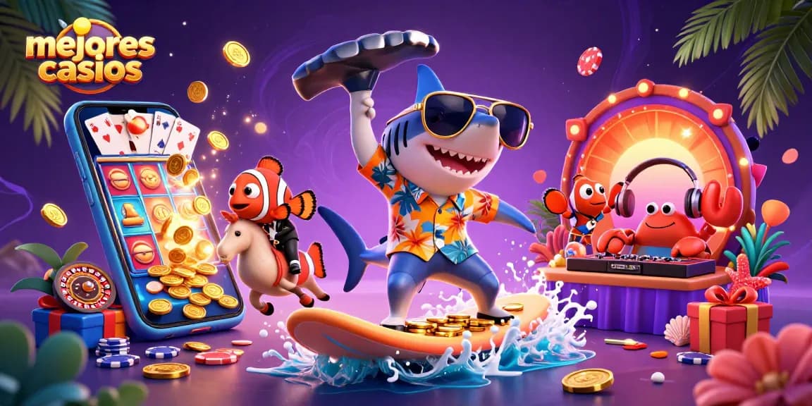 Juega en los mejores casinos mientras el tiburón disfruta de la suerte en un mar de monedas doradas