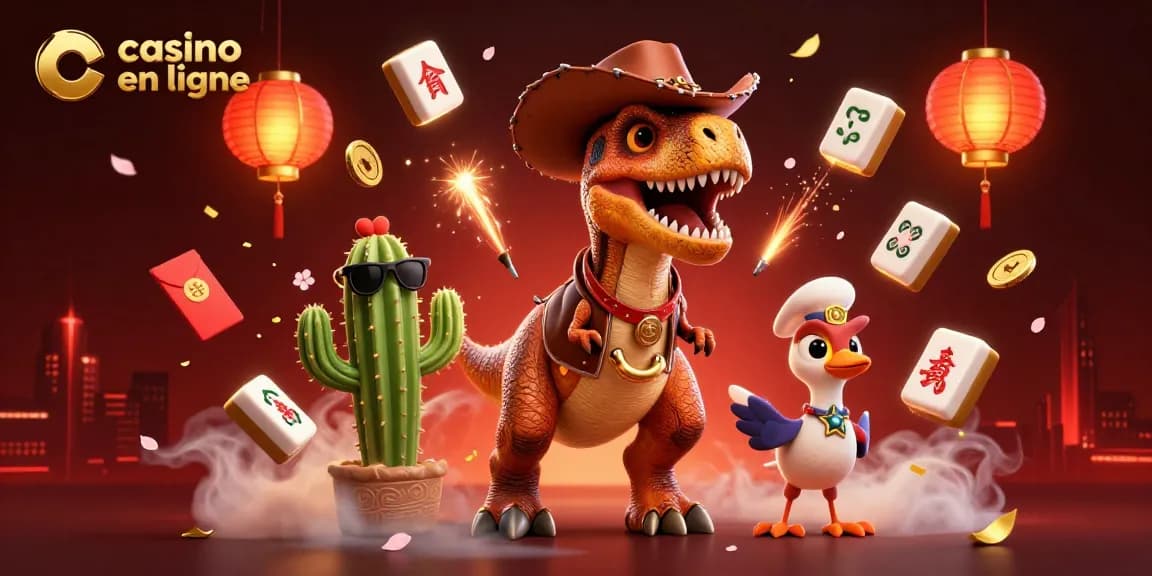 Jouer au casino en ligne avec le dinosaure T-Rex, une ambiance colorée pleine d'énergie.