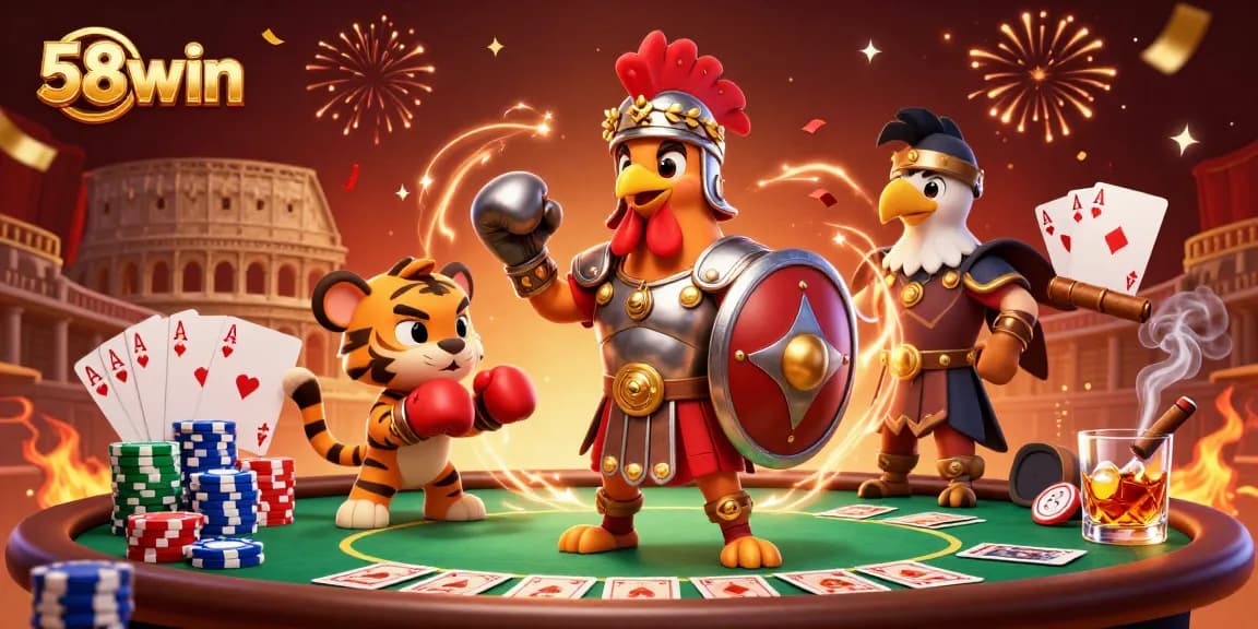 Engage with thrilling games at 58win with dynamic poker scenes and festive atmosphere.