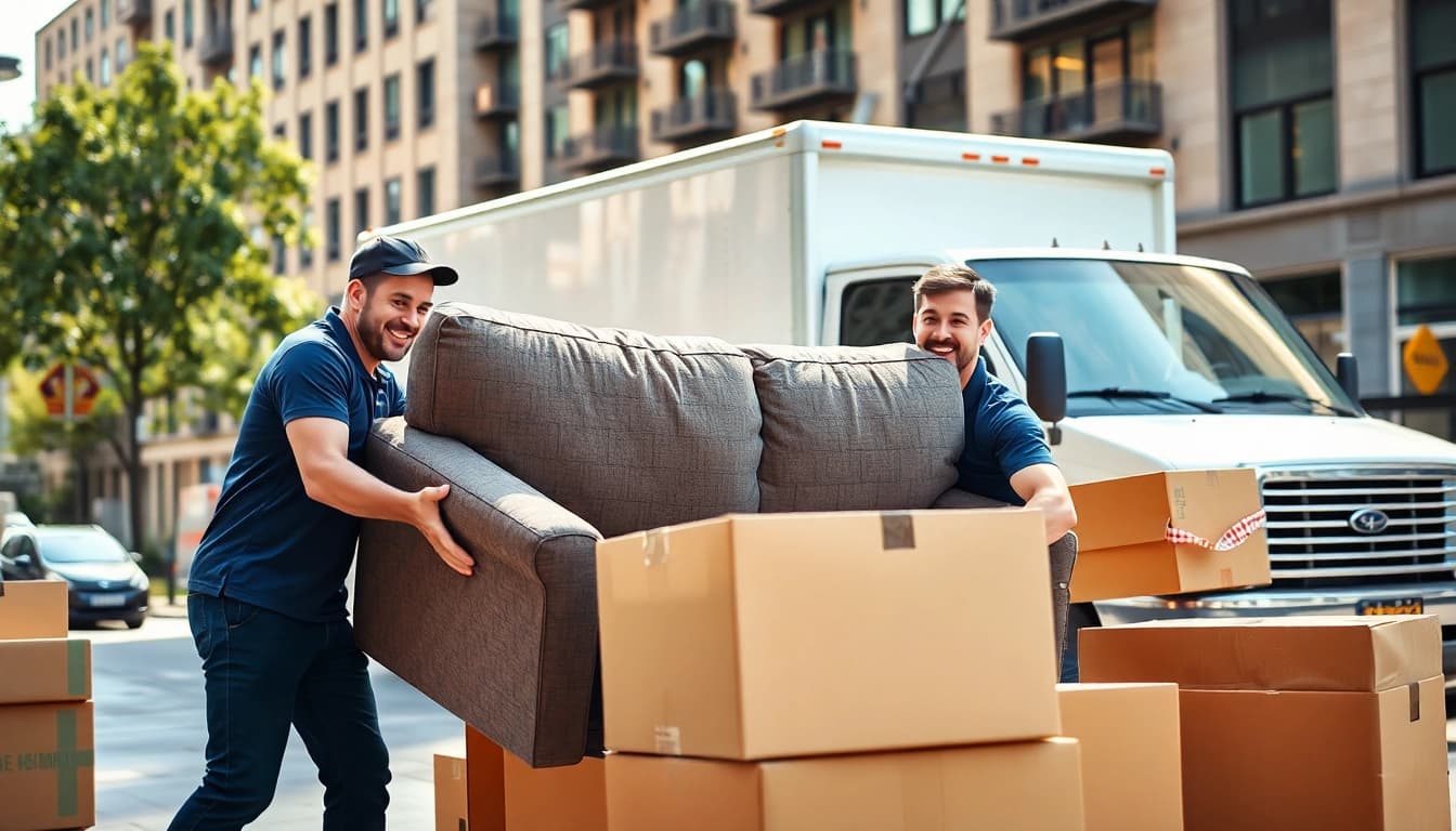 Movers Vancouver team expertly lifting furniture during a local residential move.