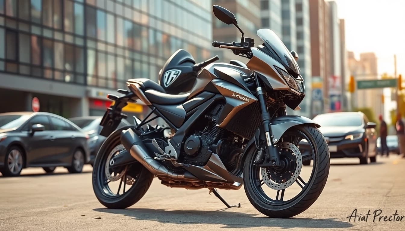 Experience budget DOT approved motorcycles for sale in a vibrant urban setting with sleek designs.