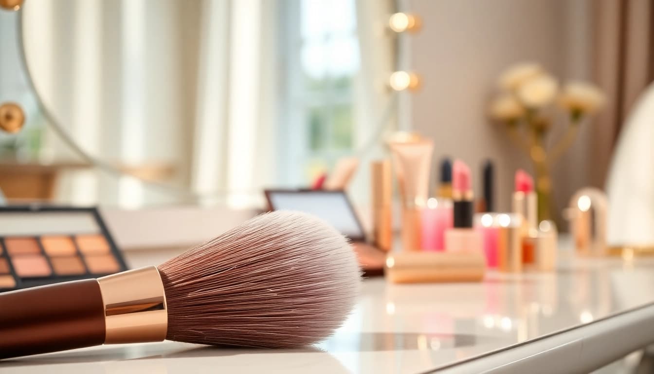 Application of an angled makeup brush highlighting its precision and design.