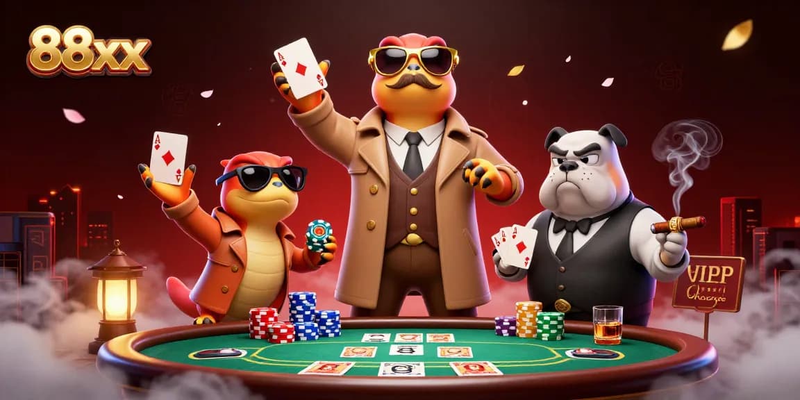 Three raptors in a trench coat sneak into a VIP casino lounge with 88xx poker elements.