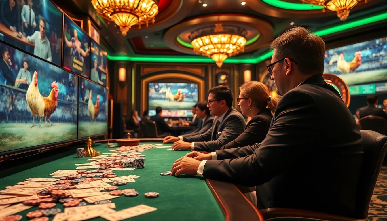Experience the excitement of đá gà trực tiếp thomo with professional gamblers engaged in a live match.