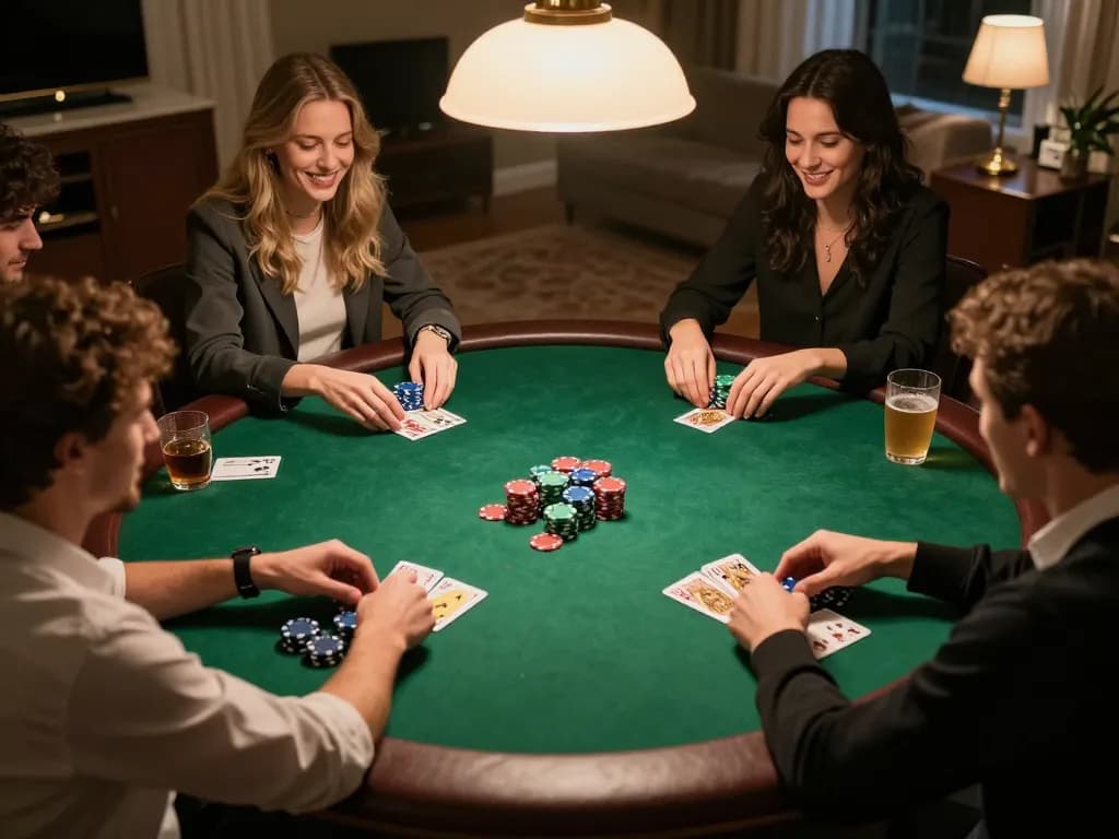 Engaged players strategizing during a home poker game at ae888, enjoying competitive fun.