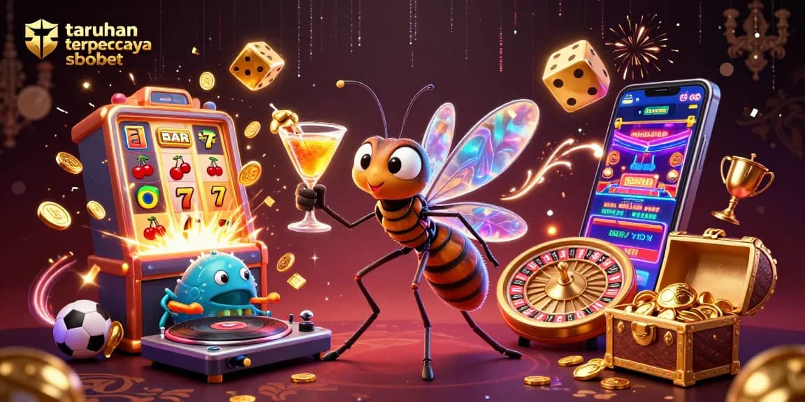 Bet on taruhan terpercaya sbobet with an enchanting illustration featuring casino mascots and dynamic games.