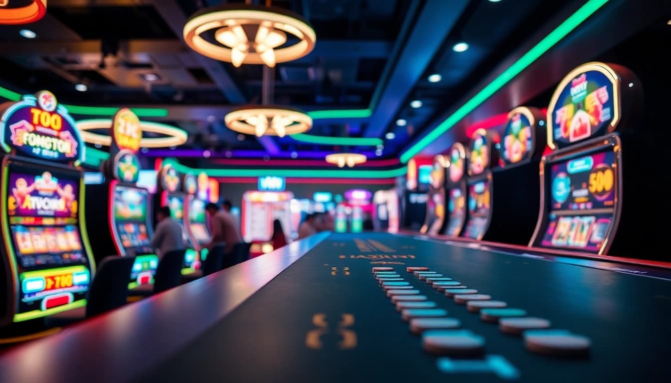 Bermain di komengtoto dengan suasana kasino yang menggembirakan dan mesin slot yang modern.