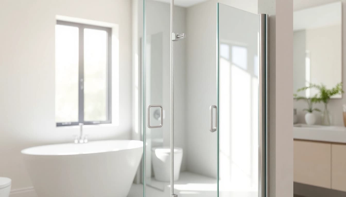 Install semi-frameless shower screen showcasing its sleek design in a bright, modern bathroom