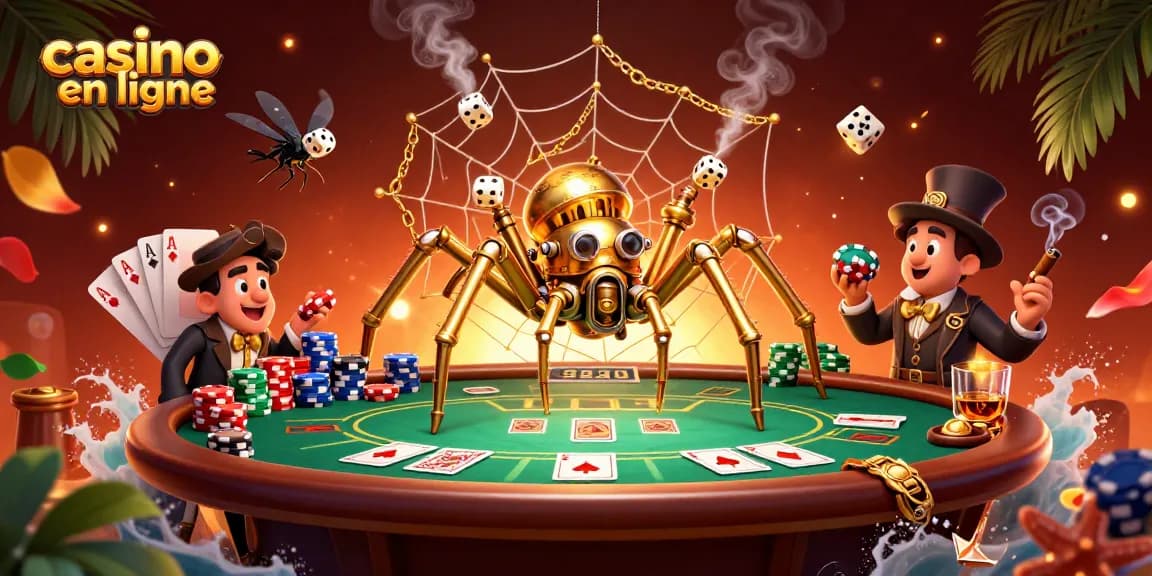 Exploitez les jeux du casino en ligne avec des cartes de poker, des jetons colorés et une ambiance captivante.