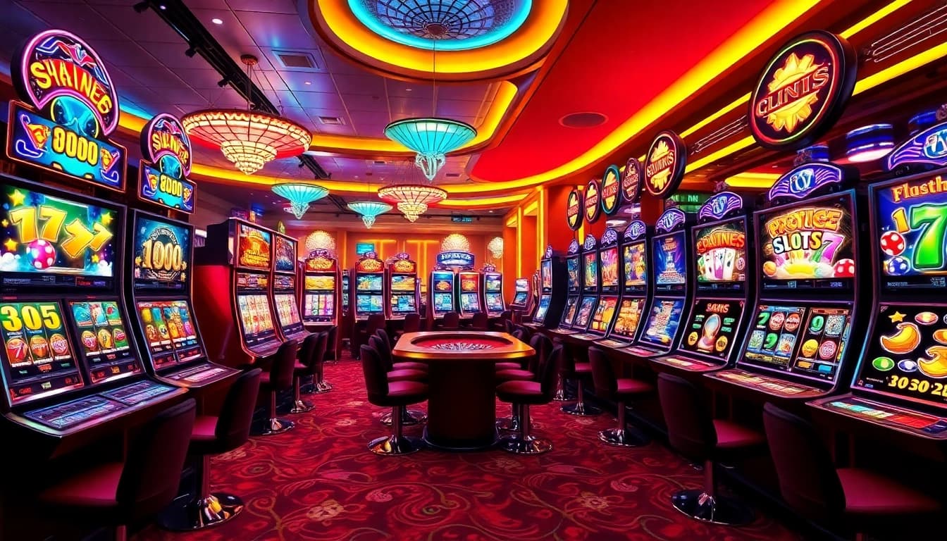 Engage with thrilling 온라인슬롯 machines in a vibrant casino setting filled with colorful graphics.