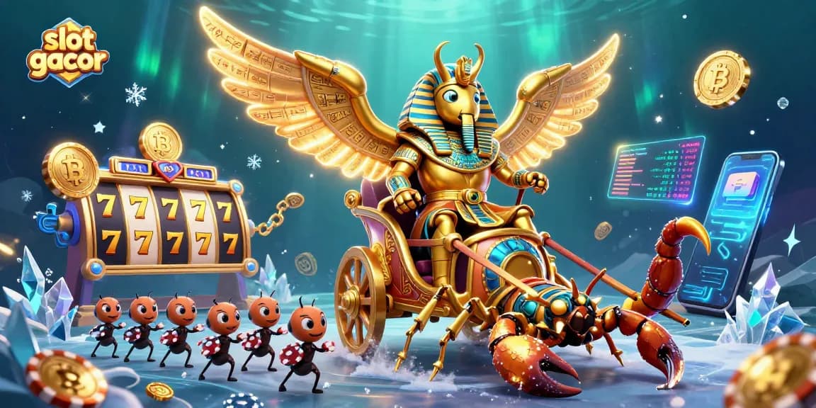 Spin the reels at slot gacor with a golden scarab beetle and scorpions highlighting the casino theme
