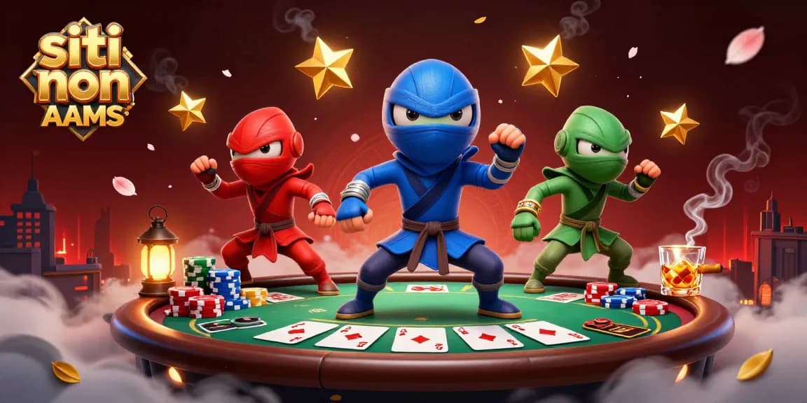 I ninja chameleoni in azione su siti non AAMS, mentre giocano a poker circondati da fiches e carte.