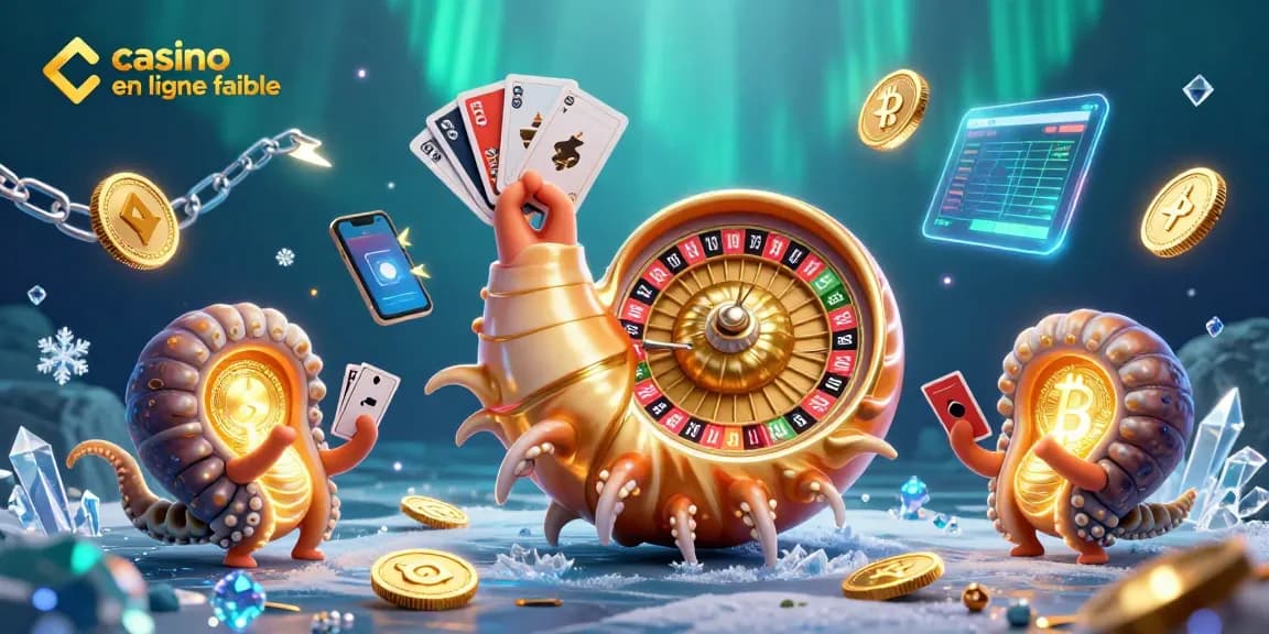 Profitez de jeux au casino en ligne fiable avec un nautilus géant et des pièces de crypto-monnaie brillantes.