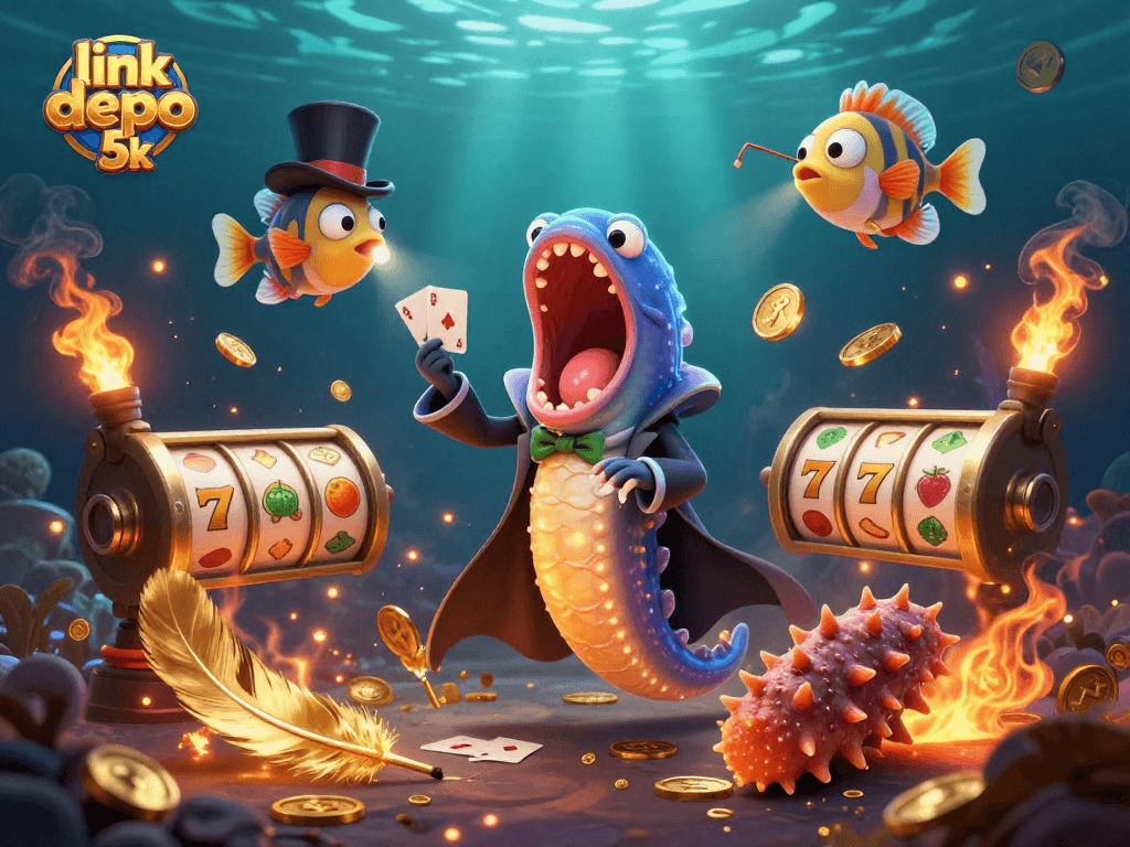 Experience exciting gaming with link depo 5k, featuring vibrant characters and dynamic casino elements.
