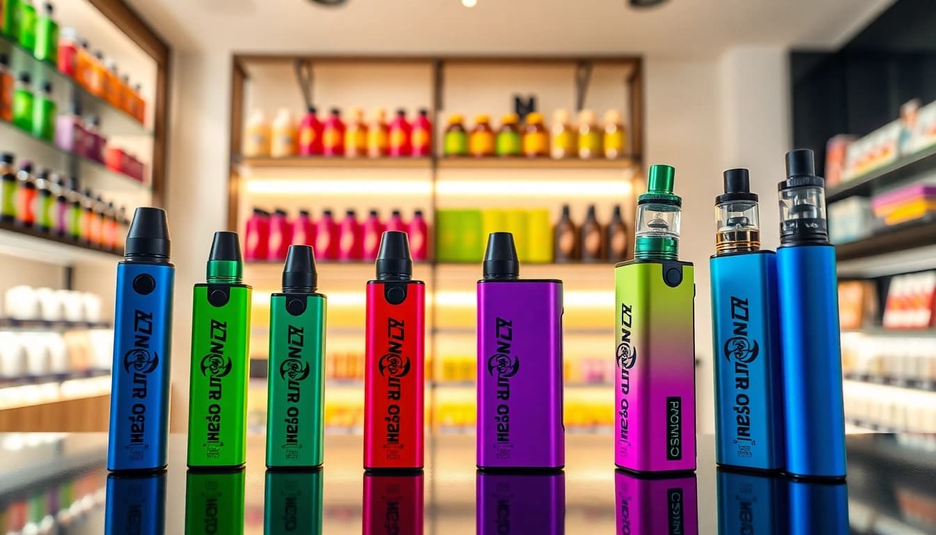 Experience the vibrant Funky Republic disposable vapes showcased in a modern boutique setting.