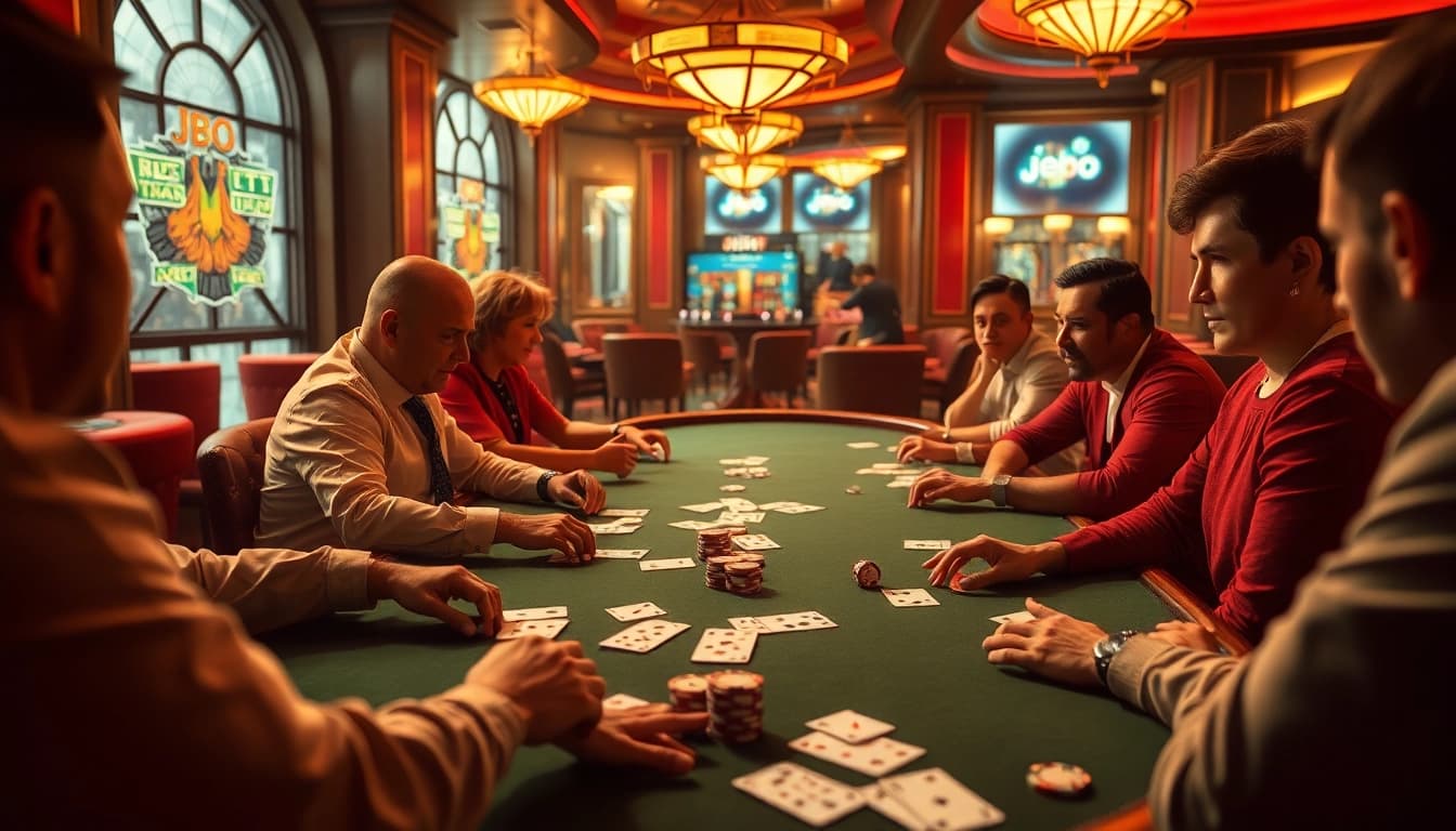 JBO brand betting slips displayed with poker chips at a casino table.