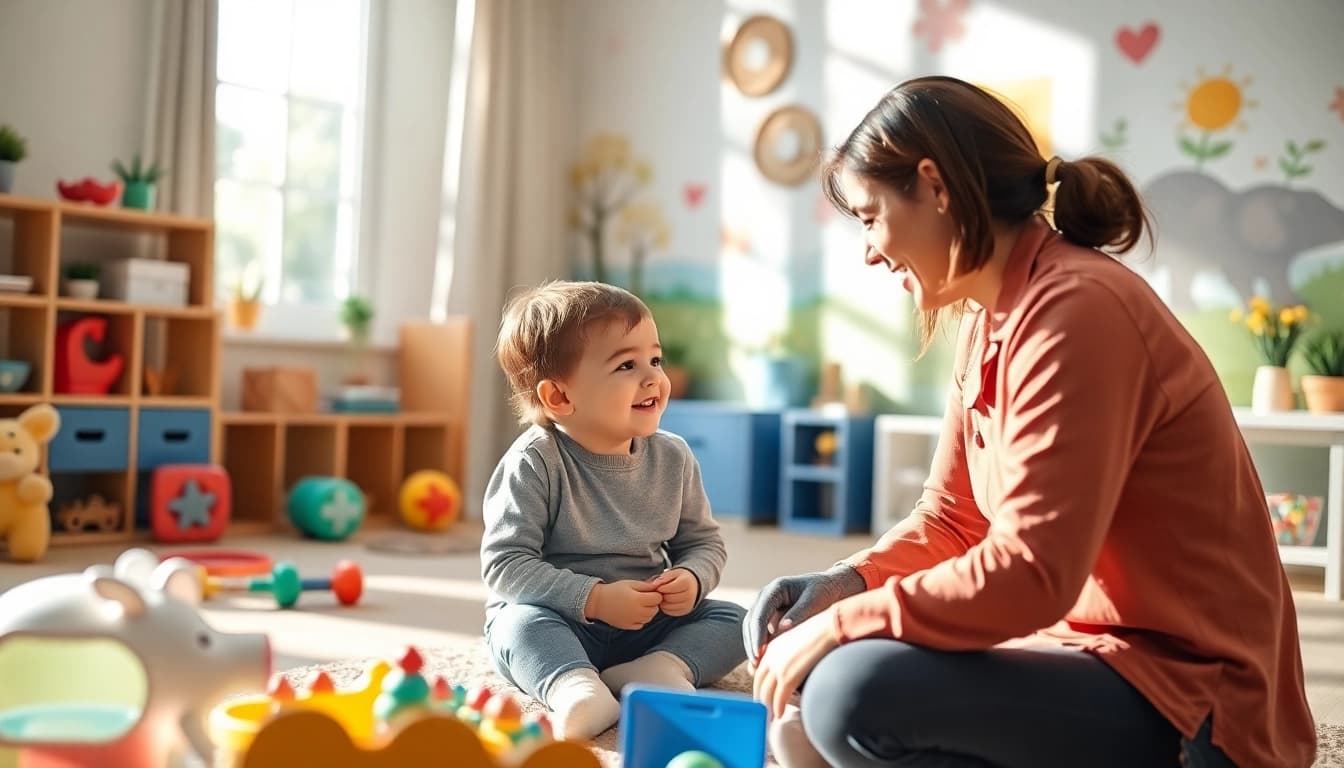 Supportive therapy session at https://www.kiddsaba.com with a therapist and child in a bright setting.