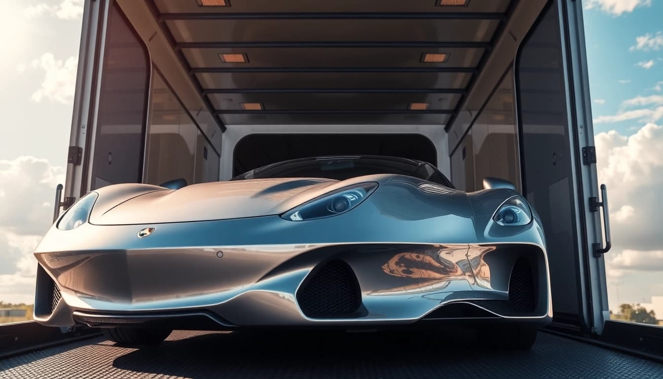Secure luxury auto transport at https://luxuryautocarriers.com showcasing an exotic car in an enclosed carrier.