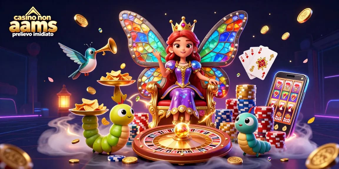 Scopri i migliori casinò non AAMS con prelievo immediato in un'illustrazione vivace e dettagliata.
