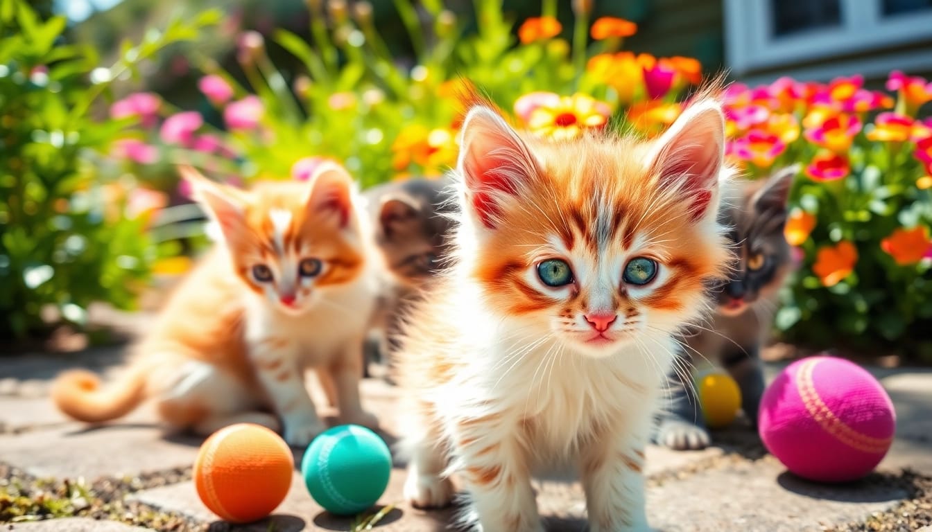 Adorable Maine Coon kittens for sale California playing in a sunny garden.