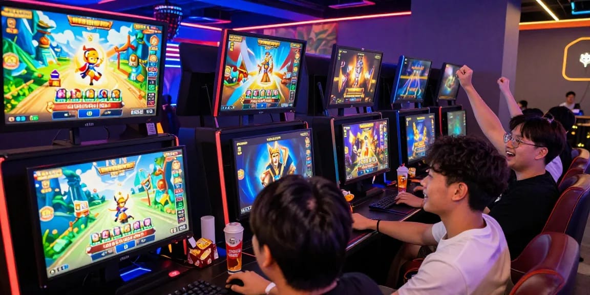 Exciting scene of gamers enjoying slot88 with vibrant atmosphere and competition.