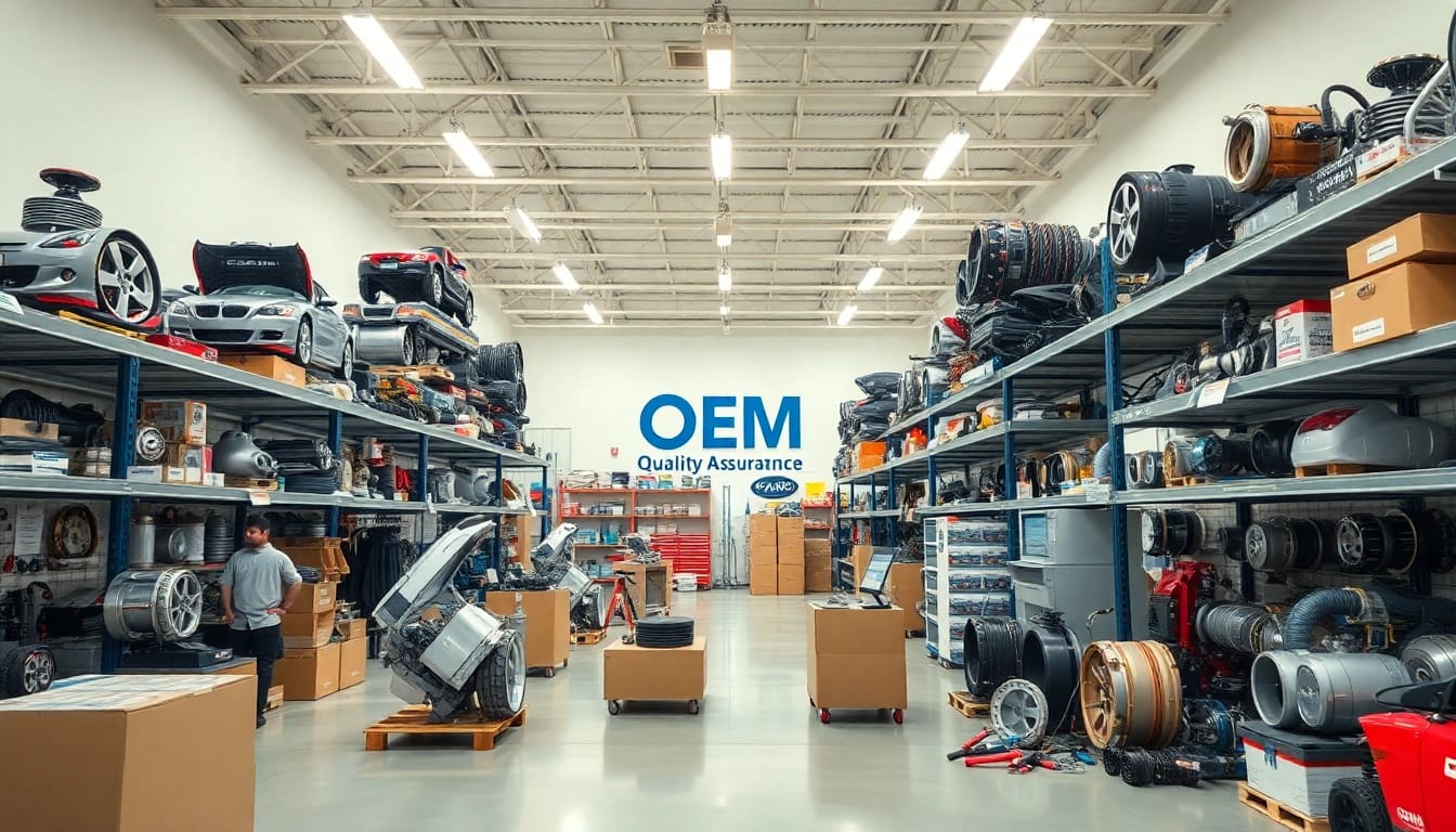 Browse authentic automotive parts at https://factoryoemsupply.com/ in a vibrant distribution center.